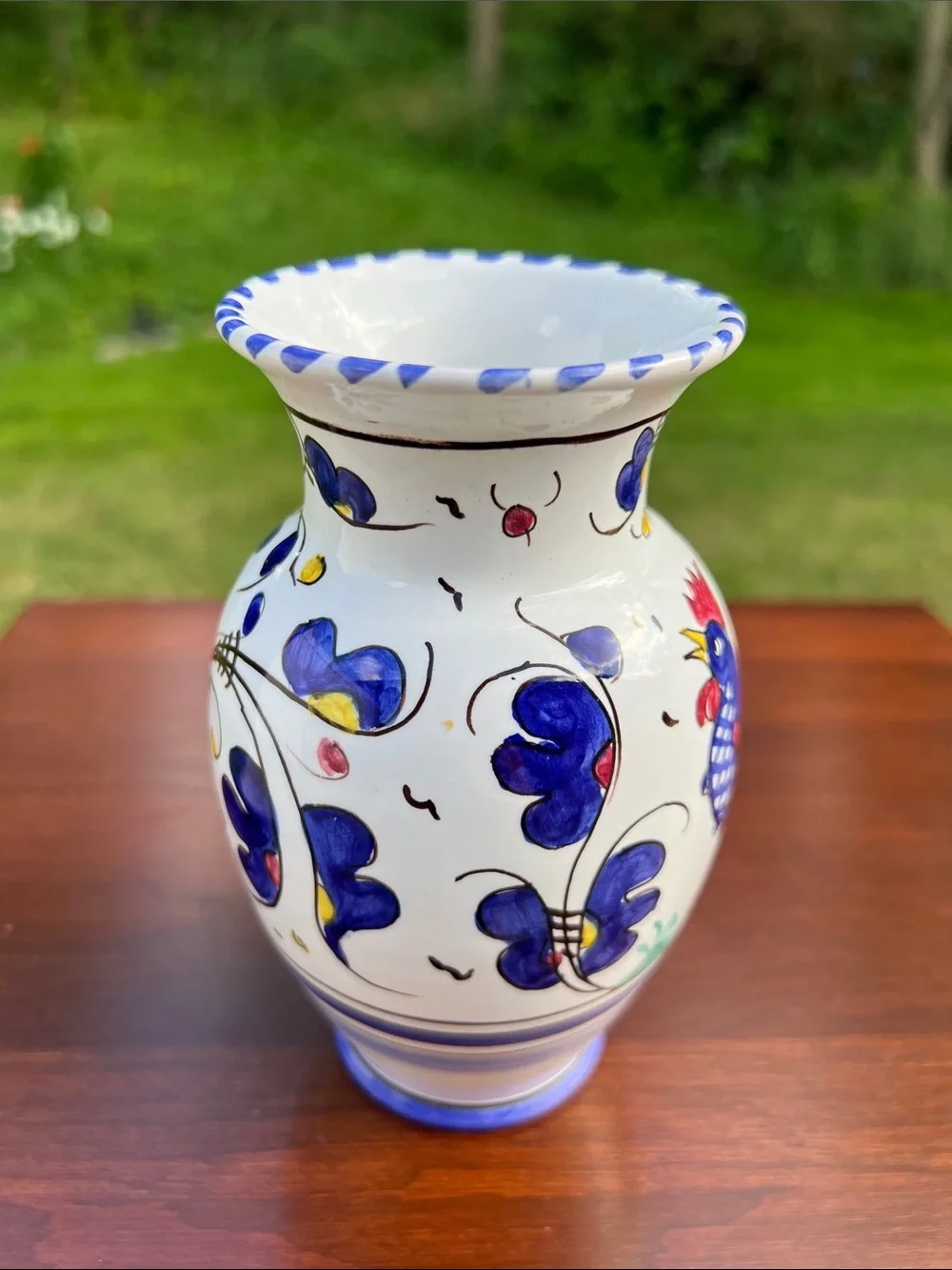 VTG Italian Majolica Handpainted Rooster Deruta Studio Pottery Vase Signed